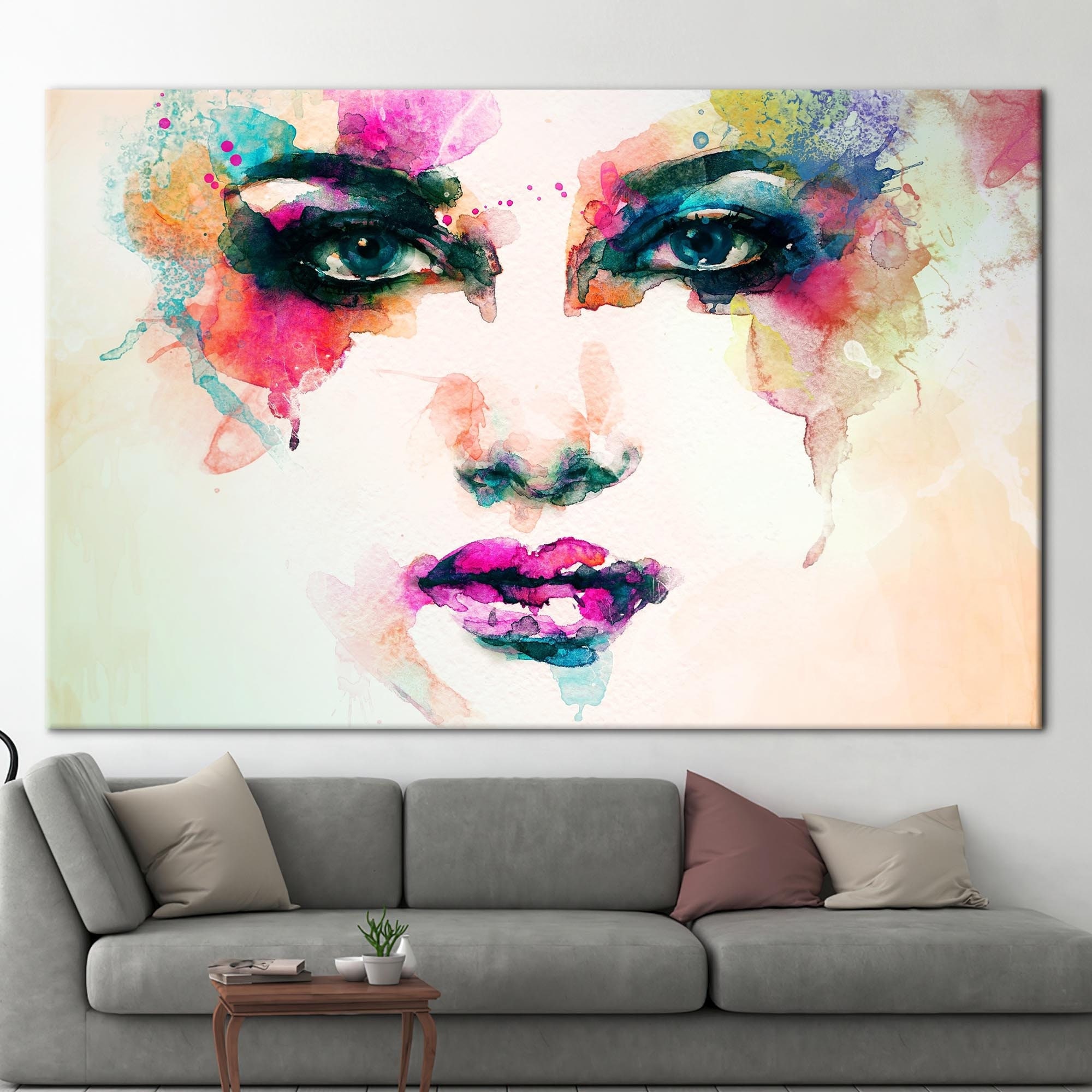 Colorful Watercolor Woman Face Wall Art, Abstract Female Portrait ...