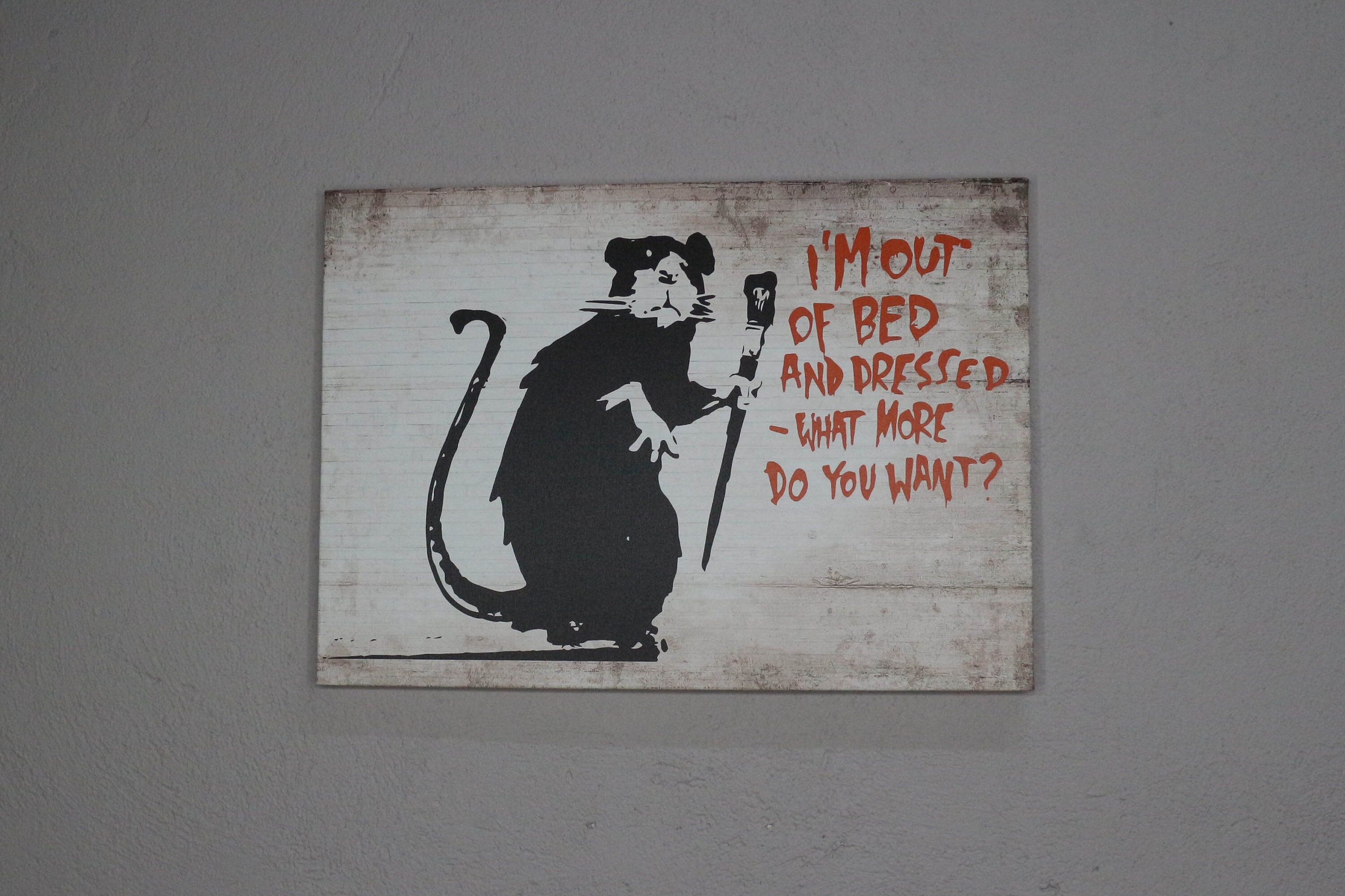 Street Wall Decor, Banksy Out of Bed Rat Art Canvas, Abstract Printed, Banksy Mouse Art, Mouse Graffiti Canvas Art,