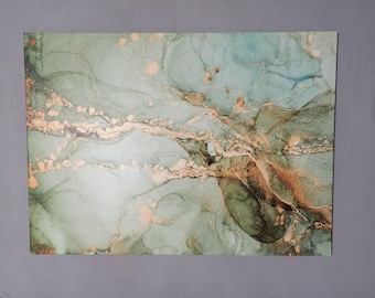 Green And Gold Marble, Modern Art Canvas, Green MArble Canvas Art, Luxury Marble Canvas, Alcohol Ink Art, Marble Wall Decor,