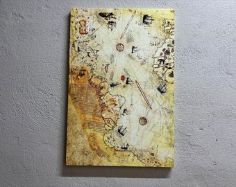 Mapa de Piri Reis, decoración de pared de moda, ilustraciones de mapas, arte de pared de mapas antiguos, cartel de mapa vintage, decoración de pared de Piri Reis, arte de lienzo de mapa mundial,