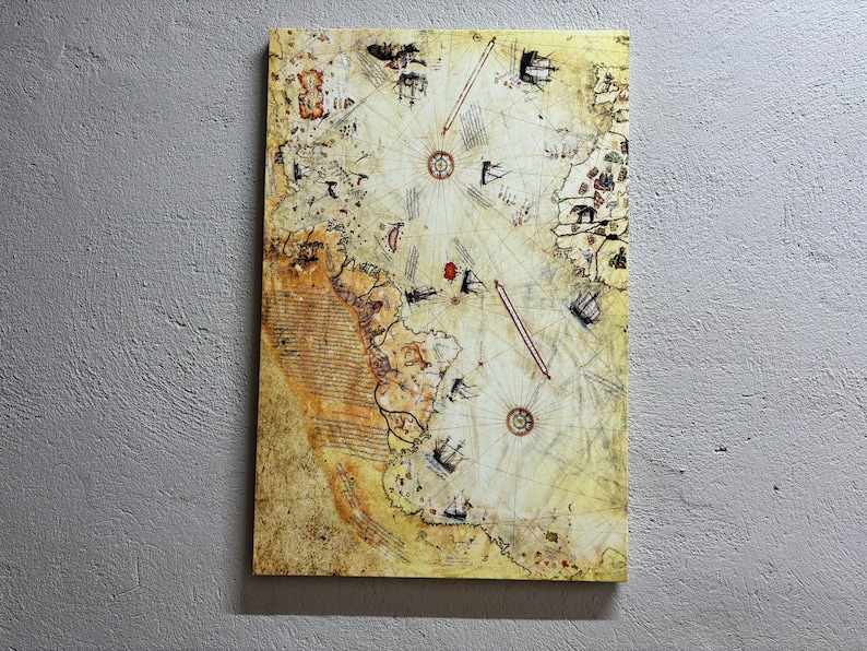 Piri Reis Map, Trendy Wall Decor, Map Artwork, Antique Map Wall Art, Vintage Map Poster, Piri Reis Wall Decor, World Map Canvas Art, image 1