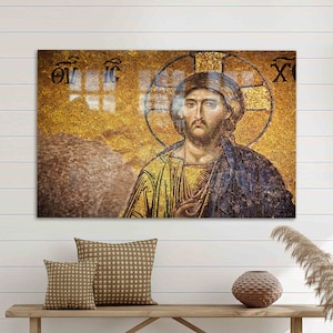 Glass Art, Wall Art, Wall Decoration, Jesus Christ, Gold Fresco Glass Decor, Jesus Christ Glass Art, Jesus Mosaic Tempered Glass,