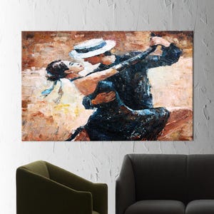 Couple Art, Modern Art Canvas, Personalized Gifts, Tango Dancers Painting Art, Brown 3D Canvas, Kitchen Decor Art, Gift For Her,