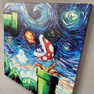Van Gogh Mario gedruckt, Van Gogh Leinwandkunst, moderne Sternennacht gedruckt, Mario Welt gedruckt, moderne Wandkunst, Mario Bros gedruckt,