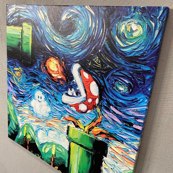 Van Gogh Mario Printed, Van Gogh Canvas Art, Modern Starry Night Printed, Mario World Printed, Modern Wall Art, Mario Bros Printed,