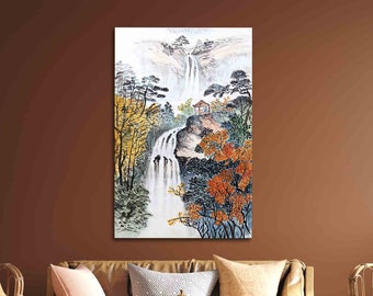 Wall Decor, Glass Art, Glass, Waterfall, Landscape Glass Art, Autumn Glass Wall Art, Waterfall Glass Printing, Landscape Glass,