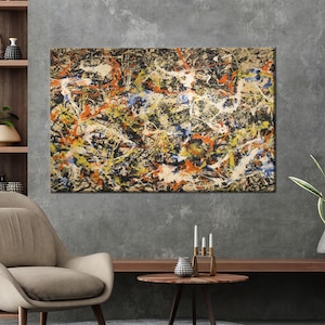 Jackson Pollock Style Canvas Wall Art, Colorful Abstract Drip Painting Poster, Splatter Texture Print for Modern or Artistic Decor
