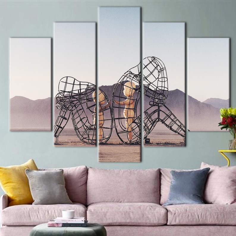 Two People Turning Their Backs On Each Other At Burning Man, Couple Gift Canvas Art, Alexander Milov Canvas Art, Trendy Printed, image 7