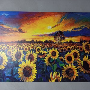 Sunflower Field Painting, Sunset Nature Landscape Canvas Art, Sunflower Field Art Canvas, Sunset Landscape Art, View Art,