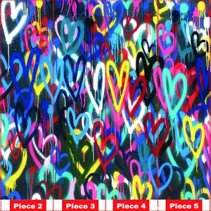 Banksy Liebe Herzen Wandbild, Banksy Bunte Herzen Wandbild, Bunte Wandkunst, Graffiti Wandposter, Mehrfarbiges Wandbild, Bild 8