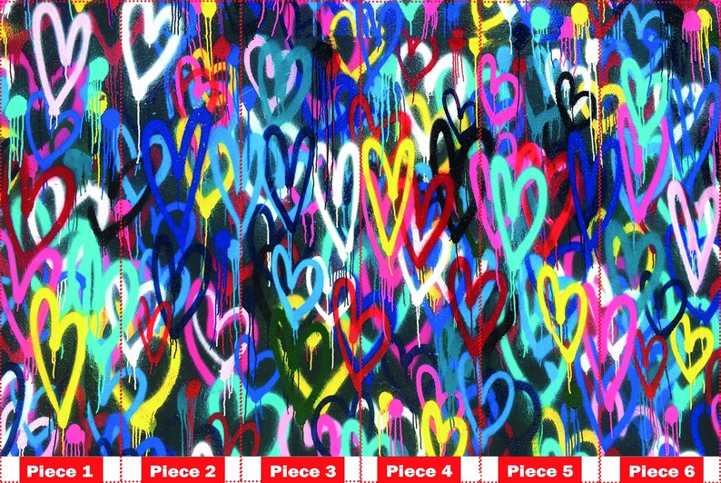 Banksy Liebe Herzen Wandbild, Banksy Bunte Herzen Wandbild, Bunte Wandkunst, Graffiti Wandposter, Mehrfarbiges Wandbild, Bild 8