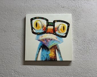 Rainbow Frog With Glasses, Animal Canvas, Rainbow Frog With Glasses Wall Art, Fun Animals Poster, Modern Art, Colorful Frog Wall Art,