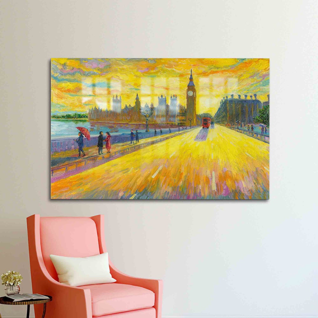 Glass Wall Decor, Glass, Glass Art, London Landscape Painting, Rainy