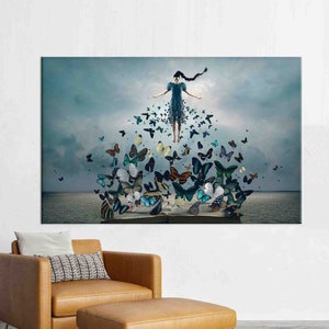 Woman With Butterflies, Woman With Butterflies Art Canvas, Woman Gift Wall Art, Butterflies Art, Abstract Woman Poster, Modern Poster,