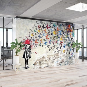 Street Wall Art, Butterfly Graffiti Wall Print, Butterfly Girl Suicide Mural, Banksy Wall Print, Graffiti Wall Art, Banksy Girl Wall Paintin