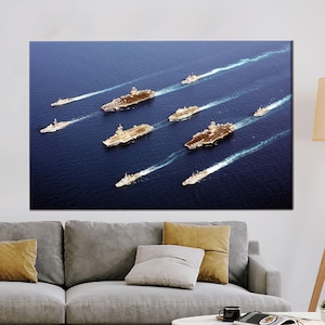 Navy Fleet Leinwand Wandkunst, Militär-Schlachtschiff Poster, Flugzeugträger Ozean Druck für Büro oder Man Höhle Dekor