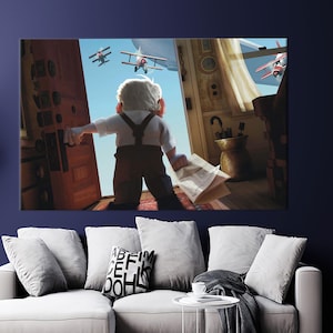 Regalos personalizados, habitación infantil impresa, decoración en lienzo de Carl Fredricksen, arte de pared de dibujos animados, póster de lienzo moderno, regalo personalizado para papá