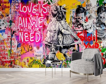Love Is All We Need, Graffiti Wallpaper, Street Graffiti Wall Print, Love Need Wall Paper, Love Graffiti Wall Paper, Banksy Wall Print,