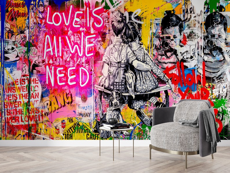 Love is All We Need Graffiti Wallpaper Street Graffiti Wall Etsy