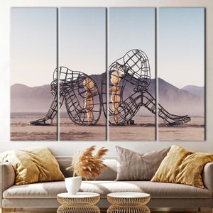Two People Turning Their Backs On Each Other At Burning Man, Couple Gift Canvas Art, Alexander Milov Canvas Art, Trendy Printed, image 5
