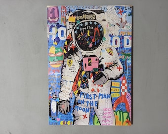 Astronaut, Astronaut Graffiti Wall Decor, Astronaut Wall Decor, Modern Graffiti Art Canvas, Astronaut Lover Gift Art, Spaceman Wall Decor,