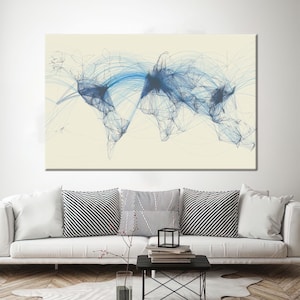 Decoração em tela de mapa de aviação, arte em tela de voo de tráfego aéreo, arte de parede de mapa, pôster de tela de mapa-múndi de rotas de voo, arte de decoração de Natal,