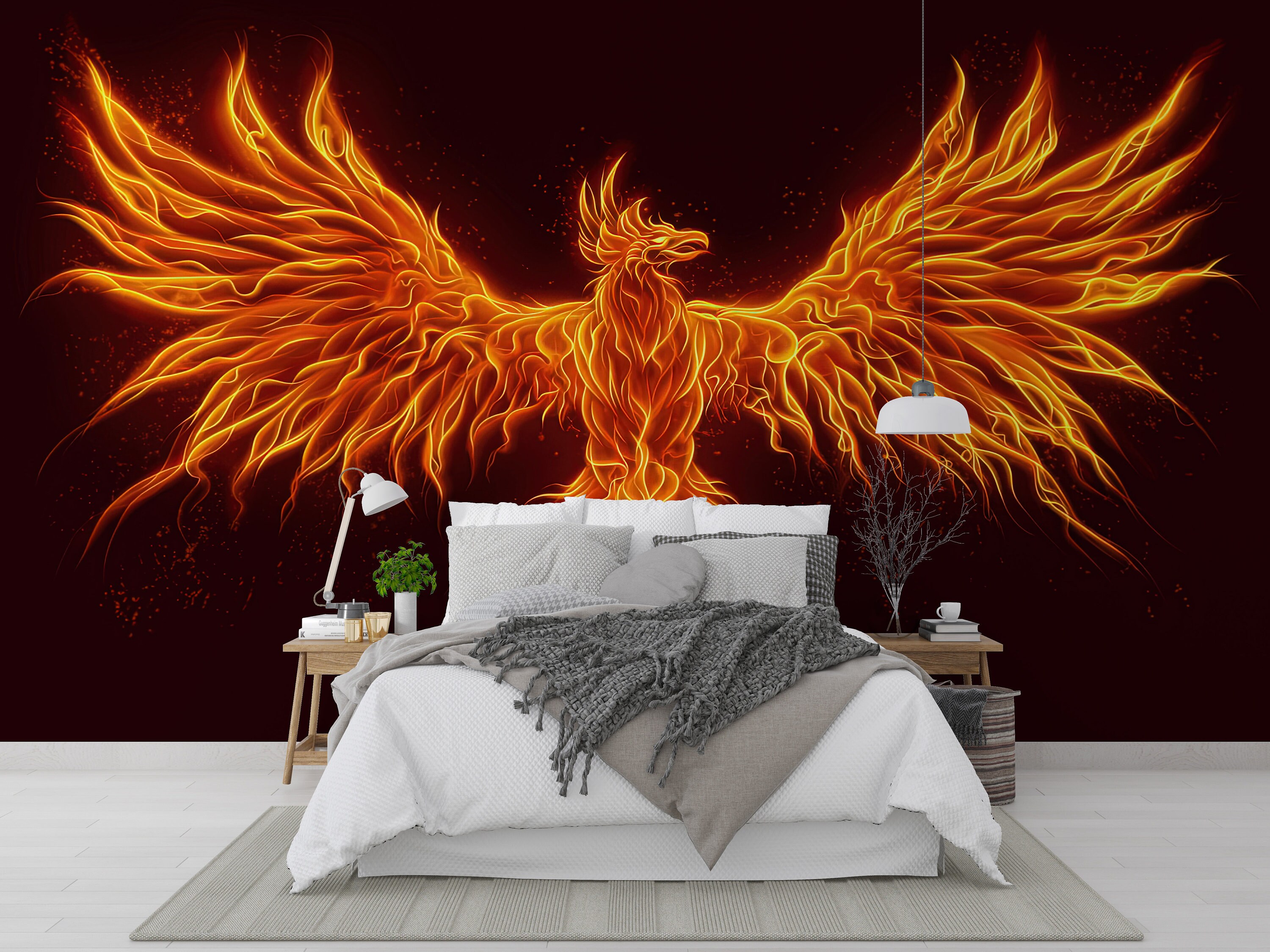 QEOPGNE Fire Bird Flamebird Phoenix Rising Cool Poster Canvas Wall Art Aesthetic Posters & Prints Wall Decor For Bedroom Living Room Paintings Pictures Wall Decor Framed Unframed 20x30inch(50x75cm