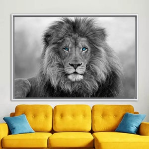 Blau gemusterter Löwe Wandbild, Tierleinwand Kunst, Wildtier Wandkunst, Loft Wandkunst, Wildtier Leinwand, Löwe-Wand-Dekor, Wilde Löwen-Wandkunst, Bild 7