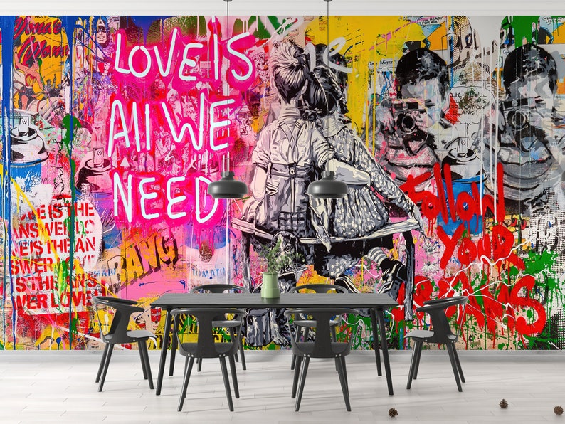 Love Is All We Need, Graffiti Wallpaper, Street Graffiti Wall Print, Love Need Wall Paper, Love Graffiti Wall Paper, Banksy Wall Print, image 6