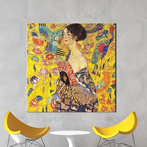 3D Canvas, Canvas Wall Art, Canvas Print, Gustav Klimt Lady With A Fan, Gustav Klimt Canvas Print, Klimt Lady Poster,