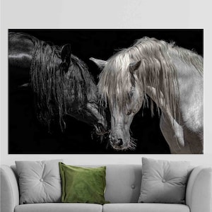 Wall Decor, Canvas Decor, Canvas Print, Black And White Horse, Horse Canvas Decor, Farmhouse Poster, Modern Artwork, Animal Canvas,