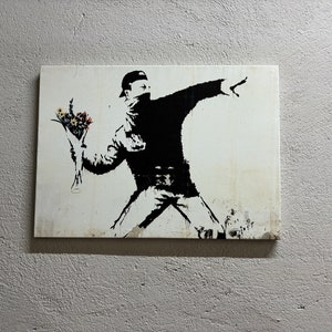 Anarchy Graffiti Poster, Street Wall Decor, Banksy Flower Bomber Art Canvas, Painting Artwork, Flower Graffiti Artwork, Banksy Wall Art,