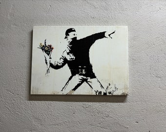 Banksy Flower Bomber Canvas Art: Graffiti Wall Decor - Etsy
