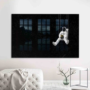 Glass Wall Art, Tempered Glass, Glass Art, Abstract Astronaut Glass, Black And White Wall Decor, Modern Glass Wall Art,