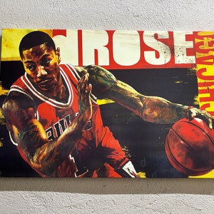 Póster de Derrick Rose, arte de cueva de hombres, lienzo de arte de jugador de baloncesto, arte de pared de gimnasio, lienzo de arte de baloncesto, obra de arte de motivación,
