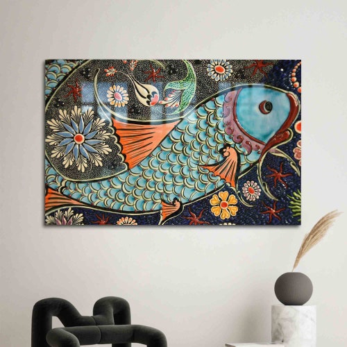 Glass Art, Wall Decoration, Mural Art, Pattern shops Glass Decor, Colorful Glass Decor, Fish Glass, Ceramic Fish Glass,