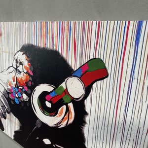 Banksy Thinking Monkey, Banksy Monkey Art Canvas, Graffiti Monkey Wall Decor, Graffiti Wall Decor, Painting Canvas Art, Music Poster,