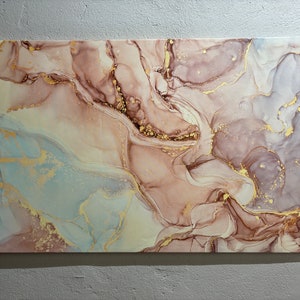 Obra de arte con tinta de alcohol, arte de mármol de lujo, lienzo artístico brillante, póster de mármol en tonos suaves, decoración de pared de mármol de moda, póster moderno