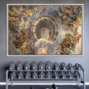 Pintura de Giulio Romano, Arte de reproducción, Obras de arte famosas, Obras de arte de la Vista del Olimpo, Decoración de pared del Hogar de los Dioses, Impresión de pintura al óleo, imagen 7