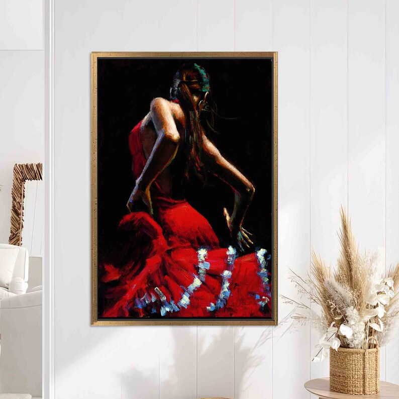 Wall Art, Canvas Gift, Living Room Wall Art, Spain Style Flamenco Dancer, Music Poster, Spain Style Flamenco Dancer Wall Art, Gold Framed