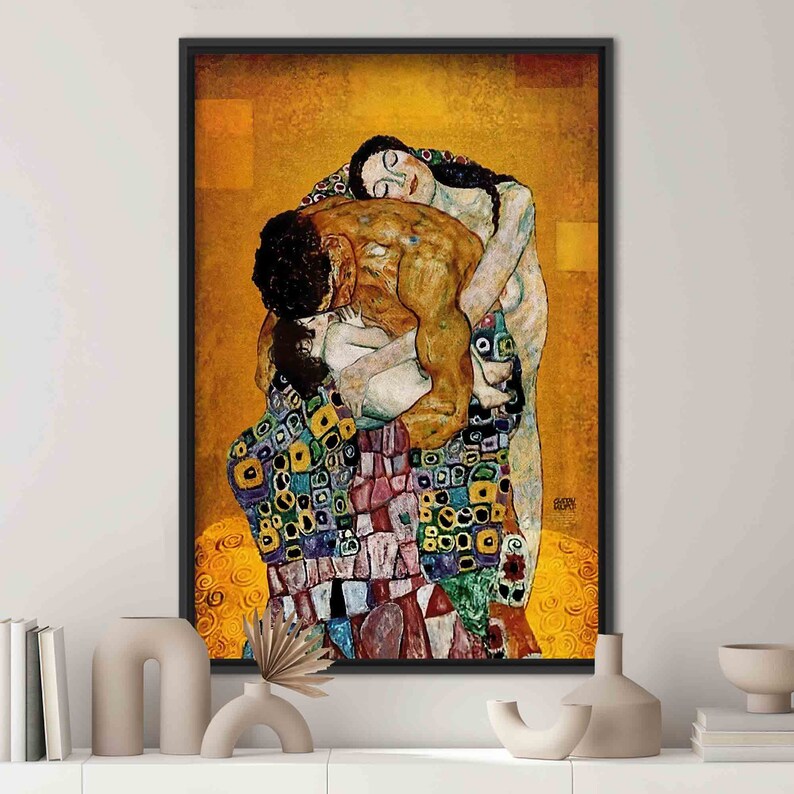 Wall Decor, Wall Art Canvas, Canvas Print, Gustav Klimt The Family, Reproduction Poster, Art Nouveau Canvas Print, Gustav Klimt Canvas, Black Framed