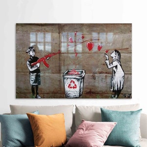 Tempered Glass, Wall Decoration, Glass Art, Banksy War Wall Decor, Abstract Wall Art, Painting Glass Wall Art, Street Wall Decoration,