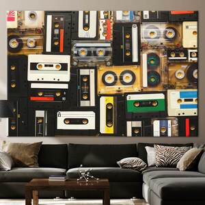 Music Art, Tapes Printed, Cassette Canvas, Old Cassette Printed, Retro Wall Art, Vintage Cassette Art Canvas, Vintage Canvas, 1P: Gallery Wrapped