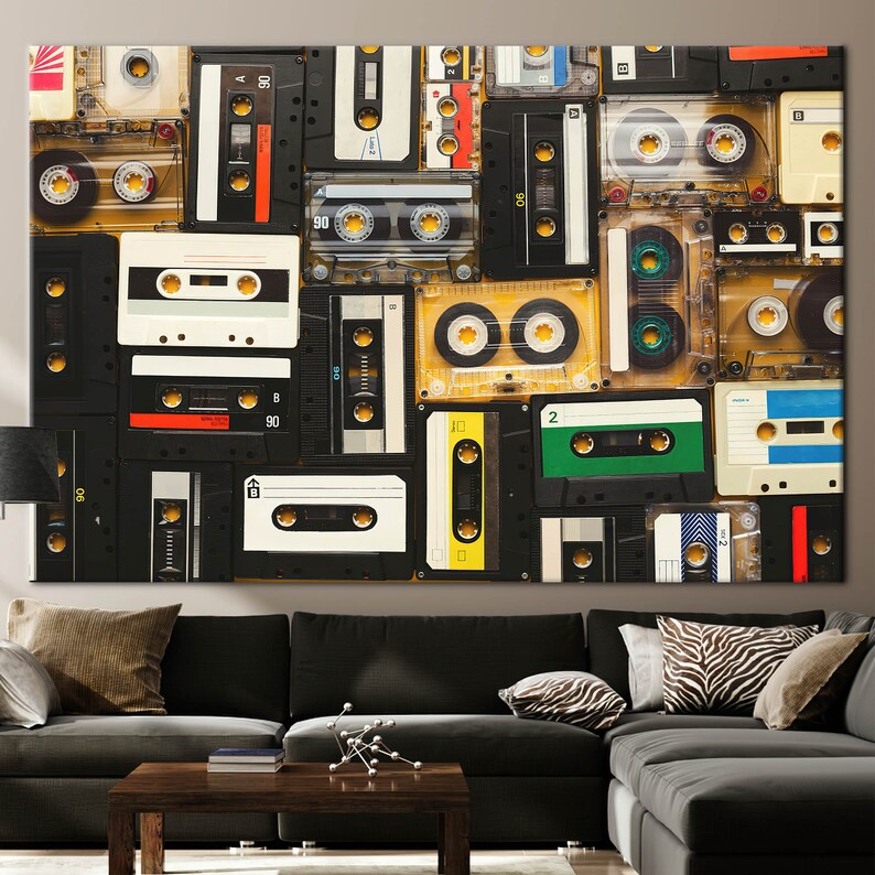 Music Art, Tapes Printed, Cassette Canvas, Old Cassette Printed, Retro Wall Art, Vintage Cassette Art Canvas, Vintage Canvas, 1P: Gallery Wrapped