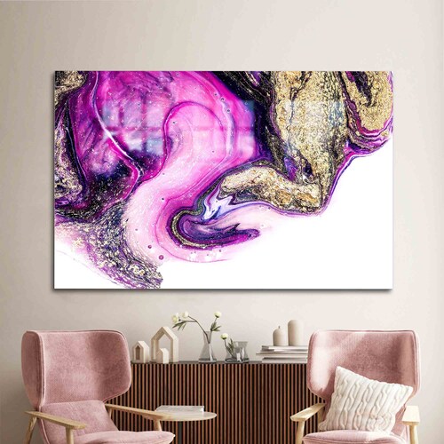 Tempered Glass, Glass Wall Art, Glass Wall Decor, Purple And Gold shops Marble, Purple Glass Decor, Abstract Glass Printing,