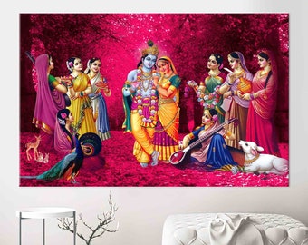 Radha Krishna Artwork, Hindu Wall Art, Indian Canvas Poster, Radha Krishna Wall Decor, Famous Canvas Poster, Reproduction Canvas Decor,