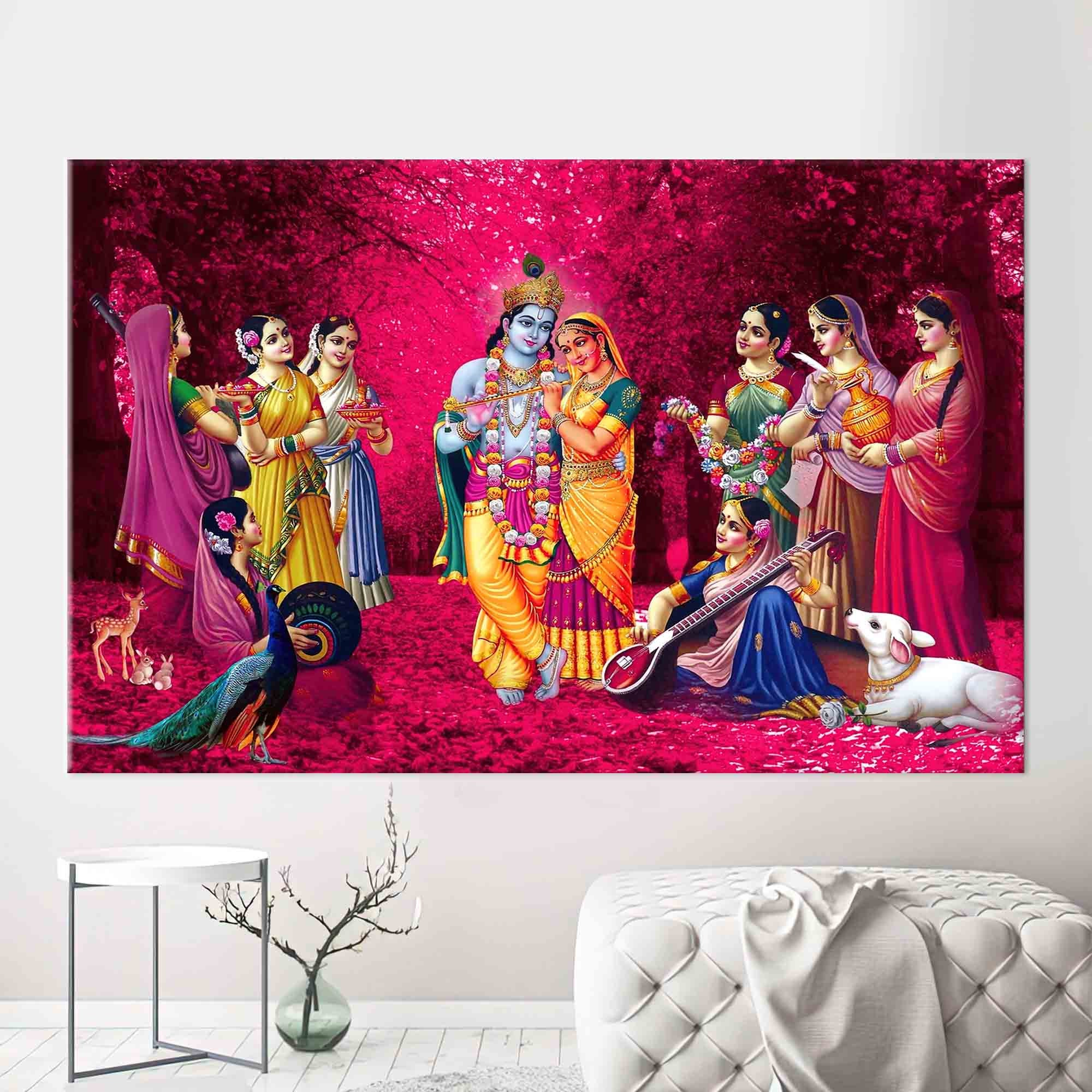 Radha Krishna Artwork Hindu Wall Art Indian Canvas Poster Etsy