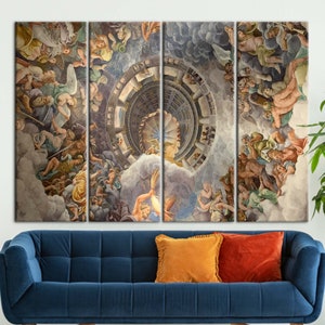 Pintura de Giulio Romano, Arte de reproducción, Obras de arte famosas, Obras de arte de la Vista del Olimpo, Decoración de pared del Hogar de los Dioses, Impresión de pintura al óleo, 4P: Gallery Wrapped