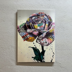 Graffiti de Banksy Rose, arte de la pared de la calle, arte de la rosa de Banksy, arte del graffiti, arte del graffiti de Banksy, arte colorido de la pared de la rosa,