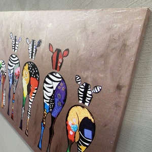 Arte de zebra, pôster abstrato, arte de rua, arte em tela de zebra de Banksy, pintura em tela, impressão colorida, cinco zebras impressas,